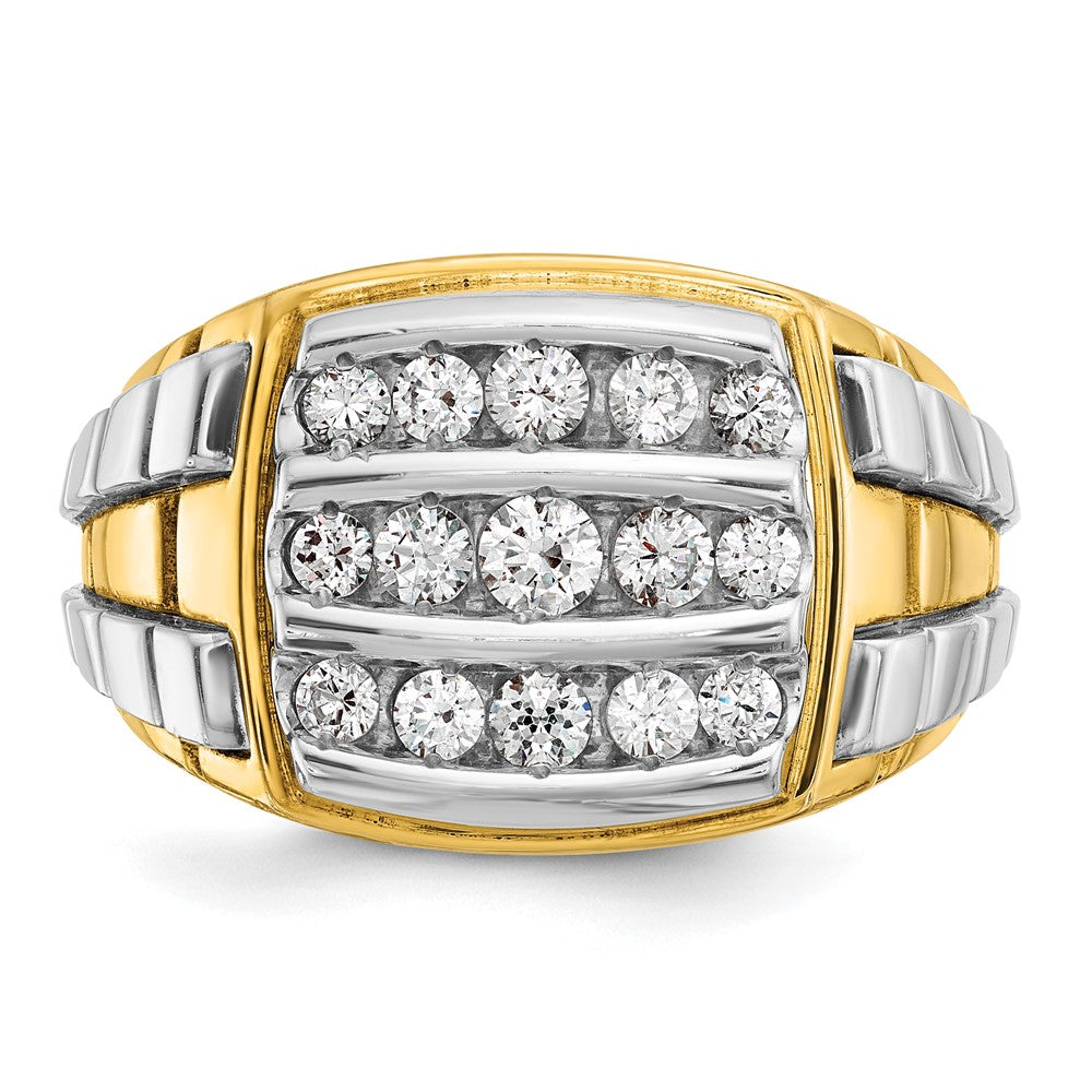 14k Two-tone Two Tone 1 Ct. Lab Grown Diamond VS/SI+ G+ Men's Polished and Satin Cluster Ring