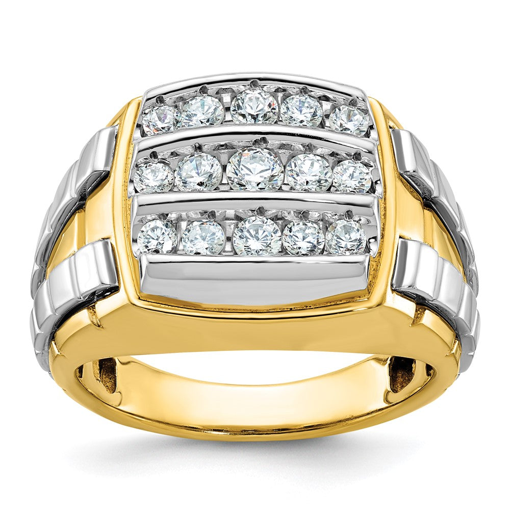 14k Two-tone Two Tone 1 Ct. Lab Grown Diamond VS/SI+ G+ Men's Polished and Satin Cluster Ring