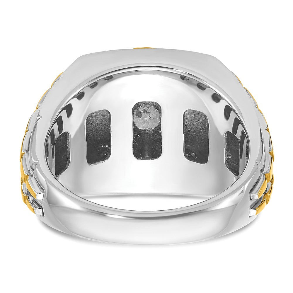 14k Two-tone Two Tone 1 Ct. Lab Grown Diamond VS/SI+ G+ Polished Satin and Textured Men's Ring