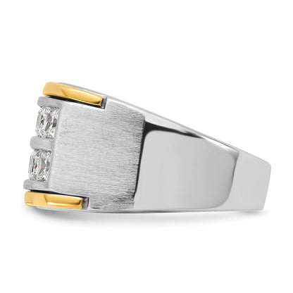 14k Two-tone Two Tone 2 Ct. Lab Grown Diamond VS/SI+ G+ Princess Polished and Satin Two Row Men's Ring