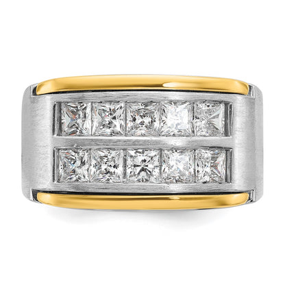 14k Two-tone Two Tone 2 Ct. Lab Grown Diamond VS/SI+ G+ Princess Polished and Satin Two Row Men's Ring