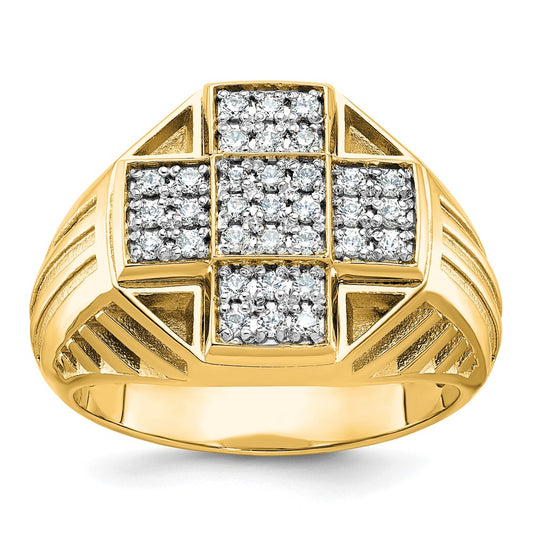 10K Yellow Gold Ibgoodman Men'S Polished Textured And Grooved Cross Cluster Ring Mounting