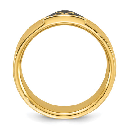 14k Yellow Gold Men's Polished and Grooved with Black Enamel Active 33rd Degree Masonic Ring
