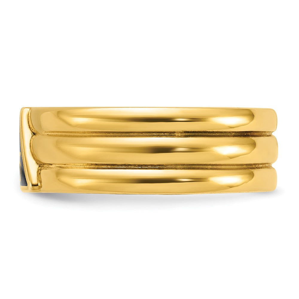 14k Yellow Gold Men's Polished and Grooved with Black Enamel Active 33rd Degree Masonic Ring