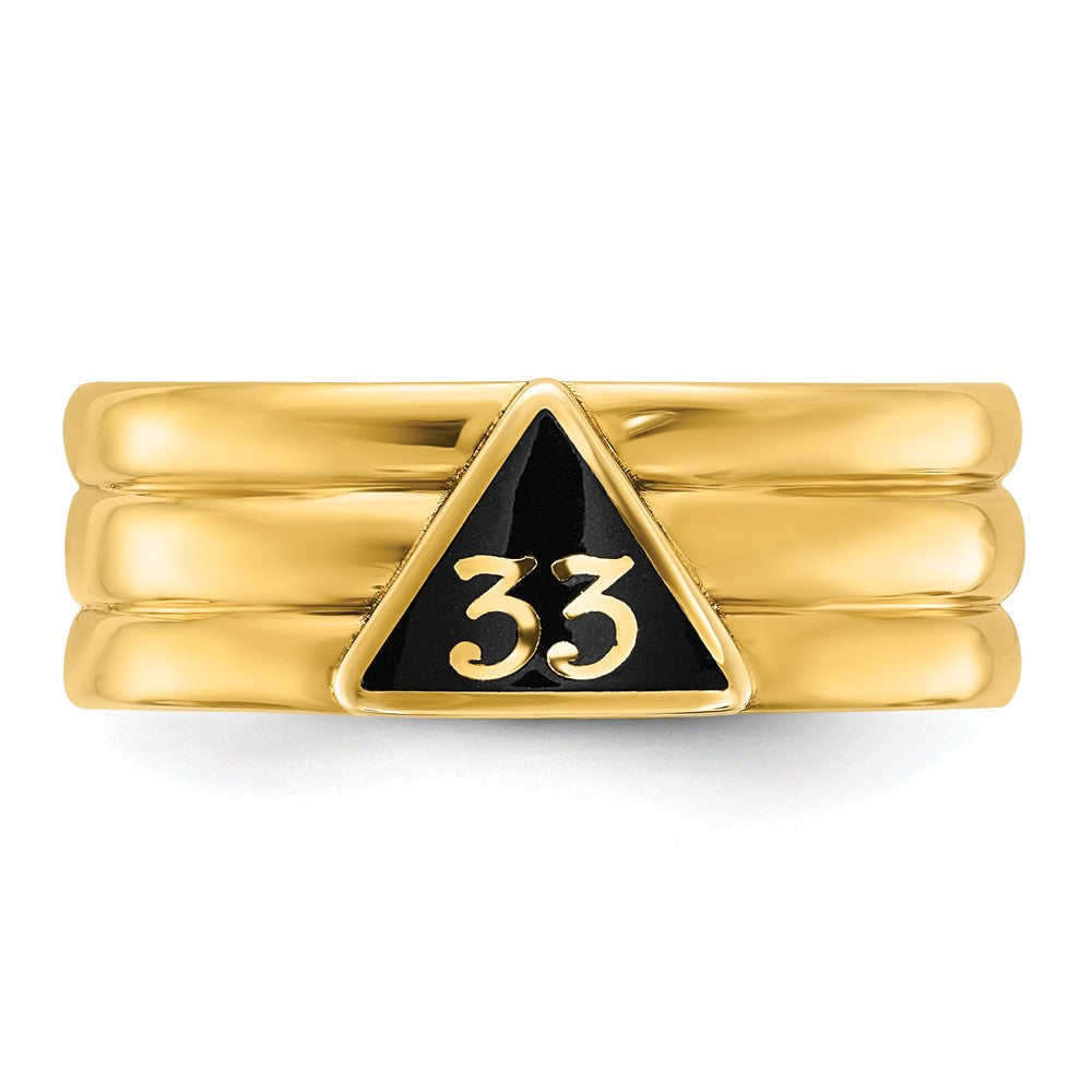 14k Yellow Gold Men's Polished and Grooved with Black Enamel Active 33rd Degree Masonic Ring