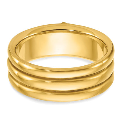 14k Yellow Gold Men's Polished and Grooved with Black Enamel Active 33rd Degree Masonic Ring