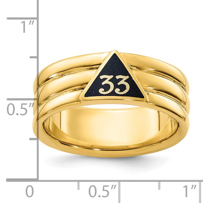14k Yellow Gold Men's Polished and Grooved with Black Enamel Active 33rd Degree Masonic Ring