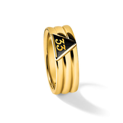 14k Yellow Gold Men's Polished and Grooved with Black Enamel Active 33rd Degree Masonic Ring