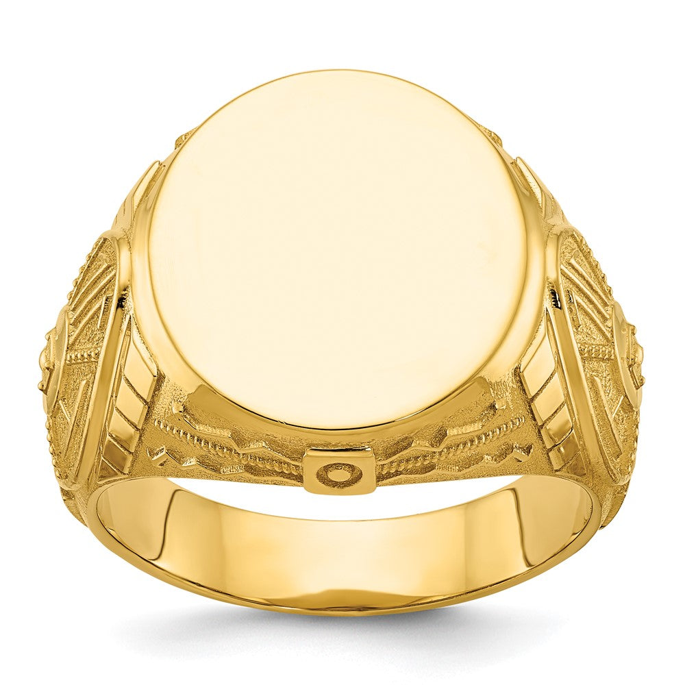 14k Yellow Gold 18.5x15.75mm Men's Round Signet Ring