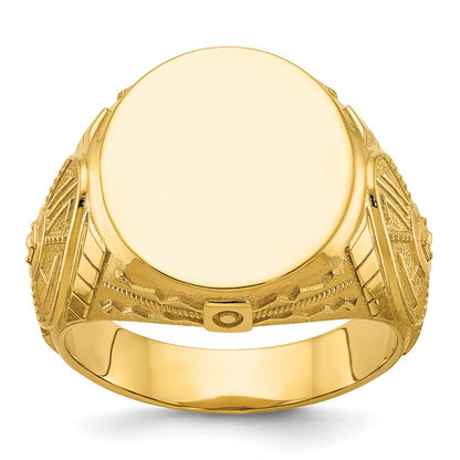 14k Yellow Gold 18.5x15.75mm Men's Round Signet Ring