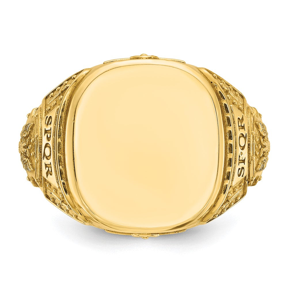 14k Yellow Gold 16.5x14.8mm Men's Cushion Signet Ring