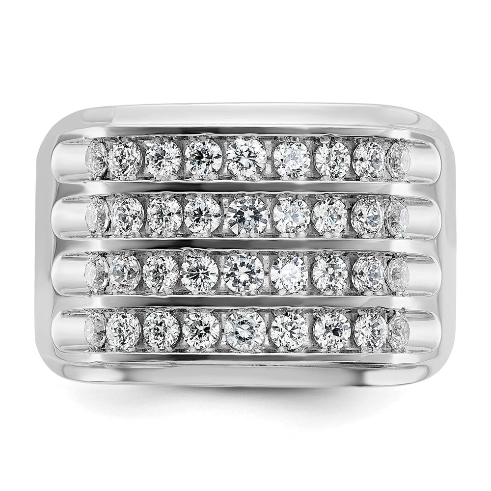 14k White Gold Men's Four-row 1.5 carat Diamond Complete Ring