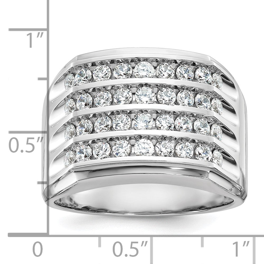 14k White Gold Men's Four-row 1.5 carat Diamond Complete Ring