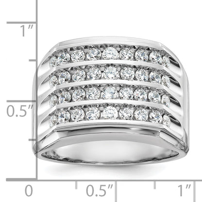 14k White Gold Men's Four-row 1.5 carat Diamond Complete Ring