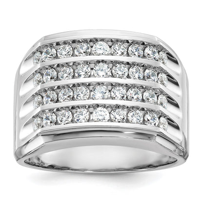 14k White Gold Men's Four-row 1.5 carat Diamond Complete Ring