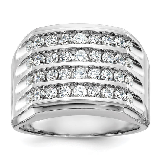 14k White Gold Men's Four-row 1.5 carat Diamond Complete Ring