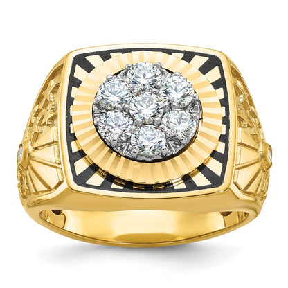 10K Two-Tone Ibgoodman Men'S Polished Textured And Diamond-Cut Stars Stripes Round Cluster Ring Mounting