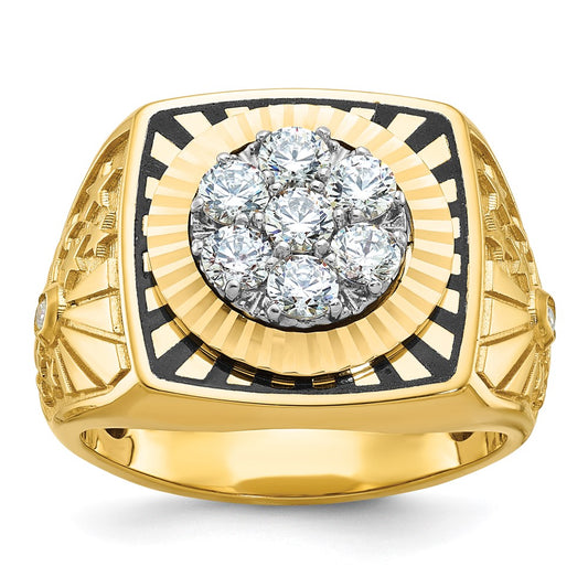10K Two-Tone Ibgoodman Men'S Polished Textured And Diamond-Cut Stars Stripes Round Cluster Ring Mounting
