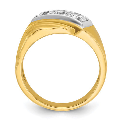 14k Yellow & Rhodium with White 1 Ct. Lab Grown Diamond VS/SI+ G+ Polished and Grooved Three Stone Men's Ring