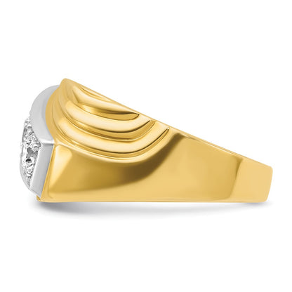 14k Yellow & Rhodium with White 1 Ct. Lab Grown Diamond VS/SI+ G+ Polished and Grooved Three Stone Men's Ring
