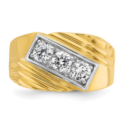 14k Yellow & Rhodium with White 1 Ct. Lab Grown Diamond VS/SI+ G+ Polished and Grooved Three Stone Men's Ring