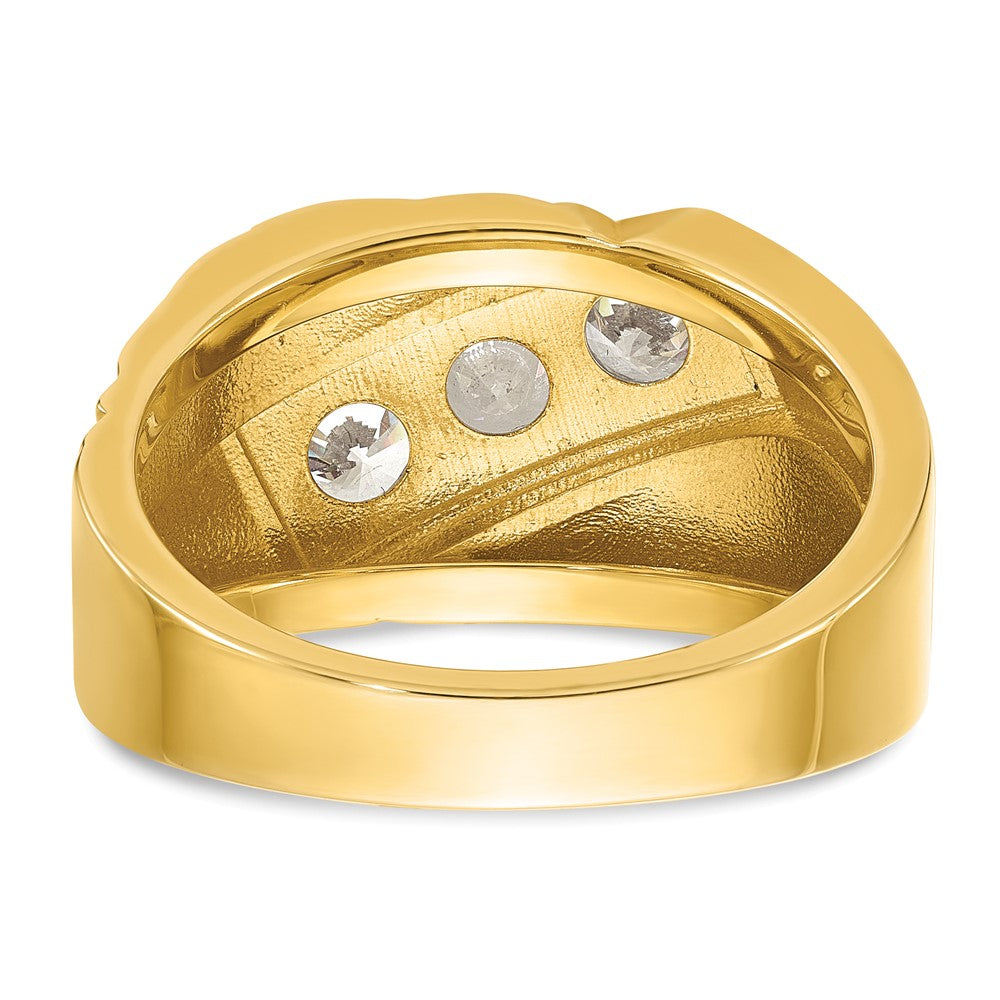 14k Yellow & Rhodium with White 1 Ct. Lab Grown Diamond VS/SI+ G+ Polished and Grooved Three Stone Men's Ring