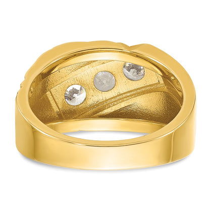 14k Yellow & Rhodium with White 1 Ct. Lab Grown Diamond VS/SI+ G+ Polished and Grooved Three Stone Men's Ring