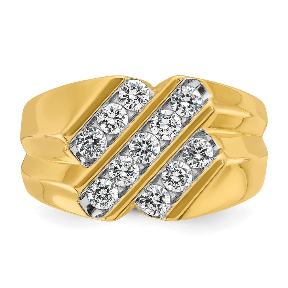 14k Yellow Gold 3/4 Ct. Lab Grown Diamond VS/SI+ G+ Polished and Grooved Men's Ring
