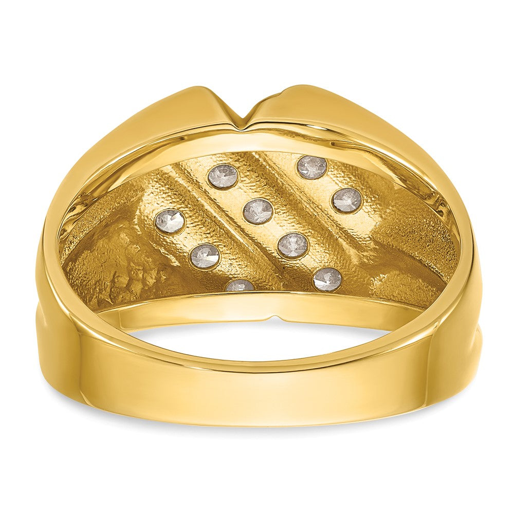 14k Yellow Gold 3/4 Ct. Lab Grown Diamond VS/SI+ G+ Polished and Grooved Men's Ring