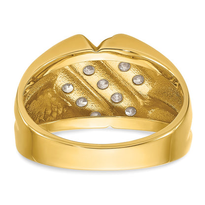 14k Yellow Gold 3/4 Ct. Lab Grown Diamond VS/SI+ G+ Polished and Grooved Men's Ring