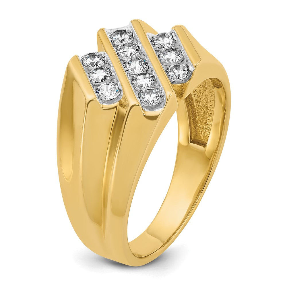 14k Yellow Gold 3/4 Ct. Lab Grown Diamond VS/SI+ G+ Polished and Grooved Men's Ring