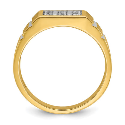 10k Yellow Gold with White Rhodium 1/3 Ct. Lab Grown Diamond VS/SI+ G+ Polished Satin and Grooved Three Row Men's Cluster Ring