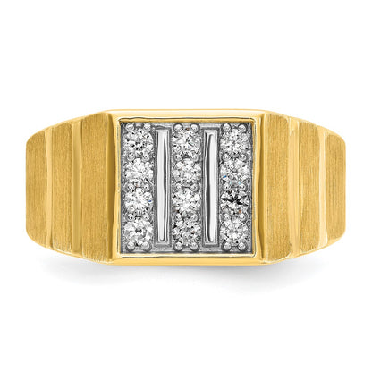10k Yellow Gold with White Rhodium 1/3 Ct. Lab Grown Diamond VS/SI+ G+ Polished Satin and Grooved Three Row Men's Cluster Ring