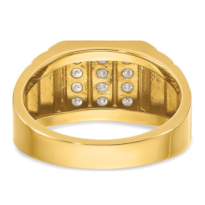 10k Yellow Gold with White Rhodium 1/3 Ct. Lab Grown Diamond VS/SI+ G+ Polished Satin and Grooved Three Row Men's Cluster Ring