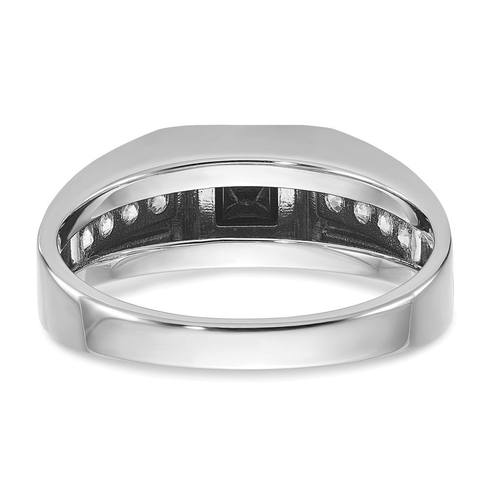 14k White Gold with Black Rhodium Men's Satin 7/8 carat Black and White Diamond Complete Ring