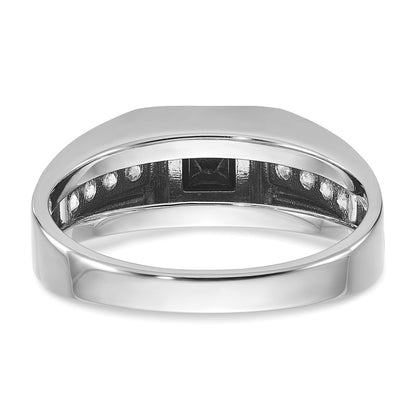 14k White Gold with Black Rhodium Men's Satin 7/8 carat Black and White Diamond Complete Ring
