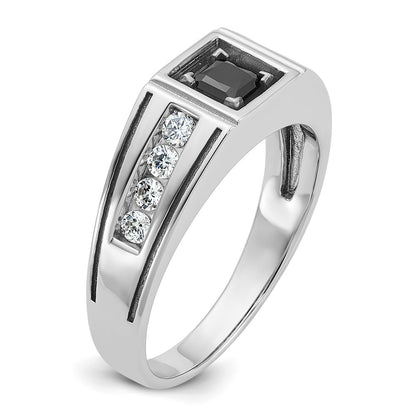 14k White Gold with Black Rhodium Men's Satin 7/8 carat Black and White Diamond Complete Ring