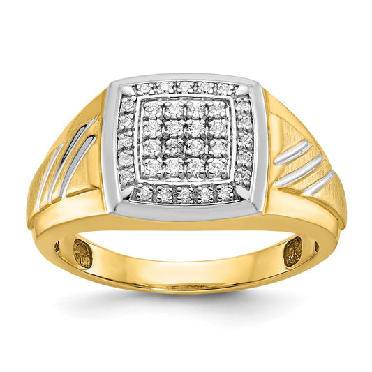14k Yellow u0026 Rhodium Gold with White Rhodium Men's Satin 1/3 carat Diamond Complete Ring