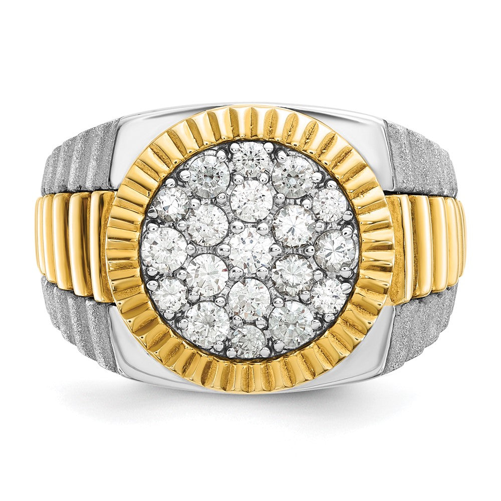 10K Two-Tone Ibgoodman 14K Men'S Polished Satin And Ribbed Round Cluster Ring Mounting