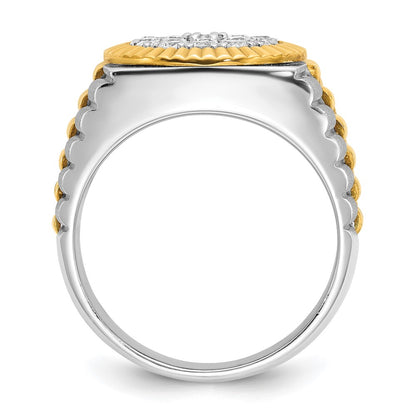 14k Two-tone Gold Men's Polished and Satin 1.1 carat Diamond Complete Ring