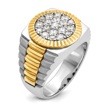 14k Two-Tone 1 1/6 Ct. Lab Grown Diamond VS/SI+ G+ Complete Ribbed Men's Cluster Ring
