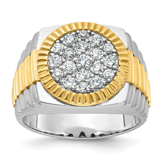 14k Two-tone Gold Men's Polished and Satin 1.1 carat Diamond Complete Ring
