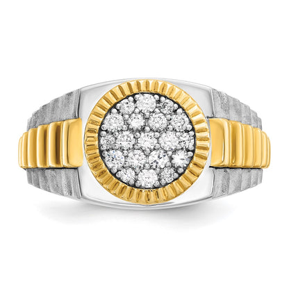 10K Two-Tone Ibgoodman 14K Men'S Polished Satin And Ribbed Round Cluster Ring Mounting