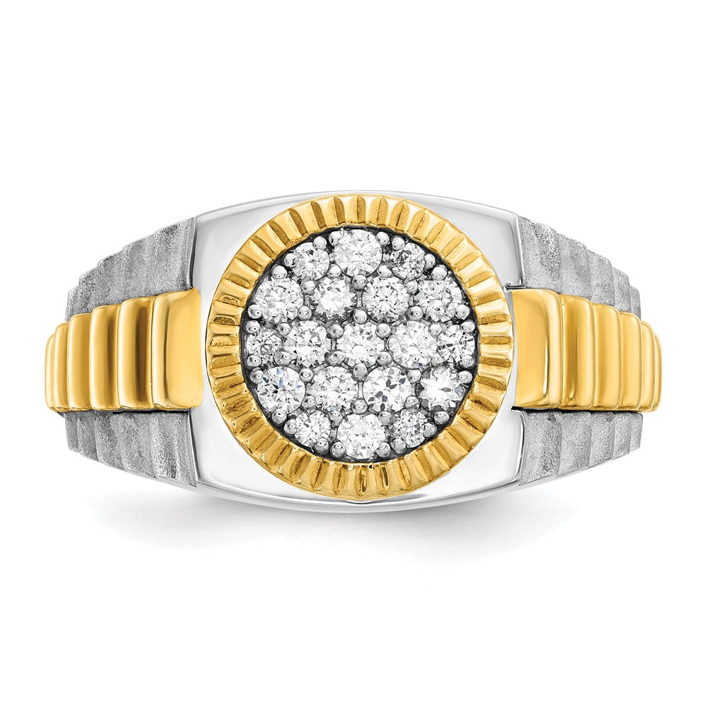 14k Two-tone Gold Men's Polished and Satin 1/2 carat Diamond Complete Ring