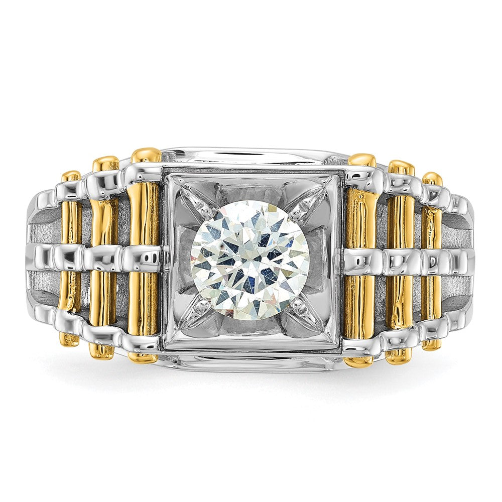 14k Two-tone 1 Ct. Lab Grown Diamond VS/SI+ G+ Polished and Brushed Textured Men's Ring
