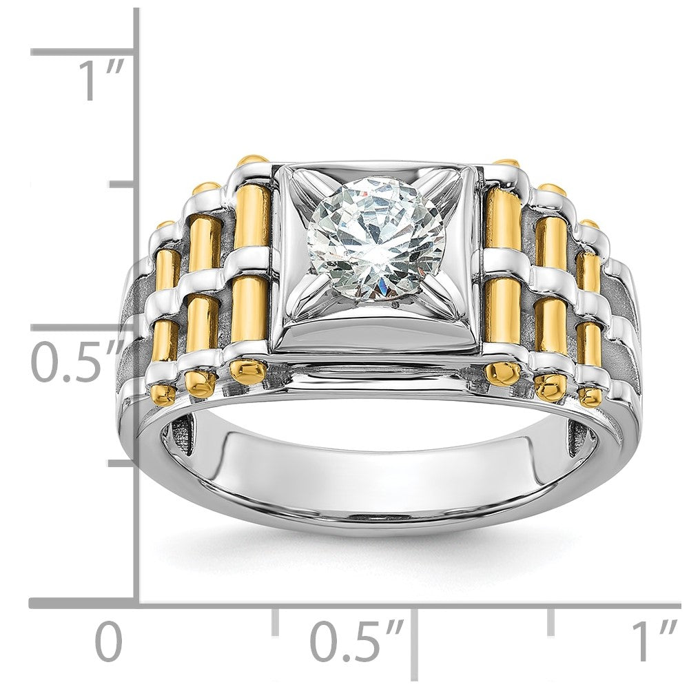 14k Two-tone 1 Ct. Lab Grown Diamond VS/SI+ G+ Polished and Brushed Textured Men's Ring