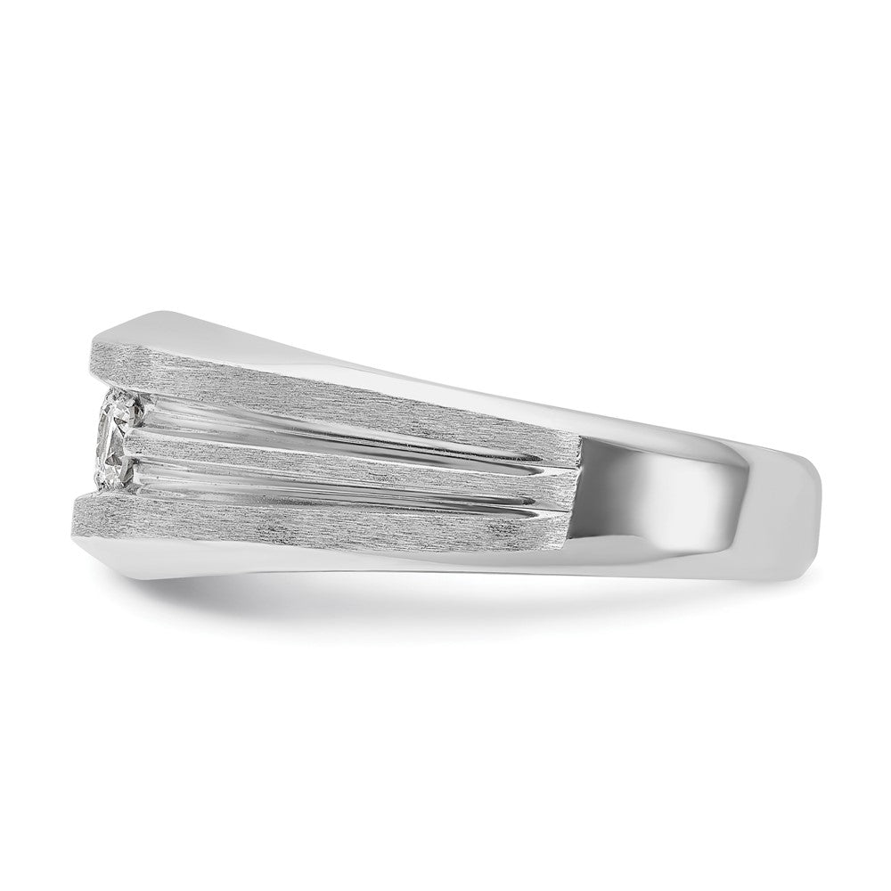 14k White Gold 1/2 Ct. Lab Grown Diamond VS/SI+ G+ Three Stone Polished and Satin Men's Ring