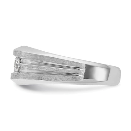 14k White Gold 1/2 Ct. Lab Grown Diamond VS/SI+ G+ Three Stone Polished and Satin Men's Ring