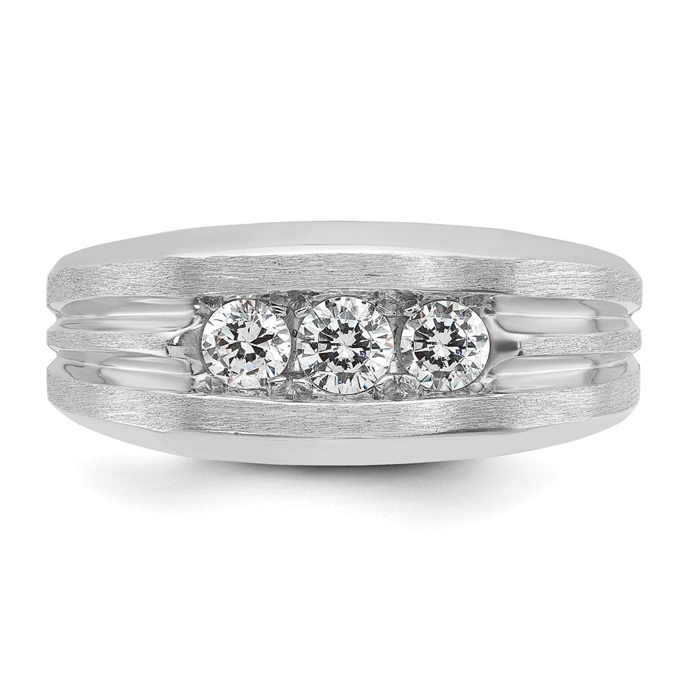 14k White Gold 1/2 Ct. Lab Grown Diamond VS/SI+ G+ Three Stone Polished and Satin Men's Ring