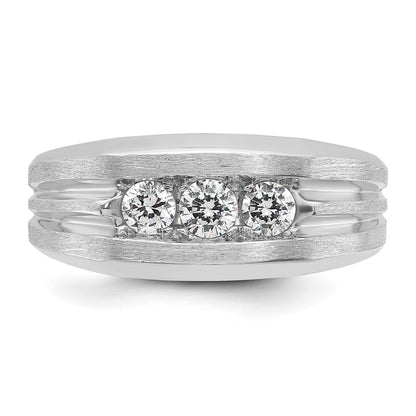 14k White Gold 1/2 Ct. Lab Grown Diamond VS/SI+ G+ Three Stone Polished and Satin Men's Ring